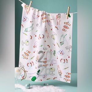 NWT Anthropologie Phthalo Ruth 2026 White Festive Tea Dish Towel